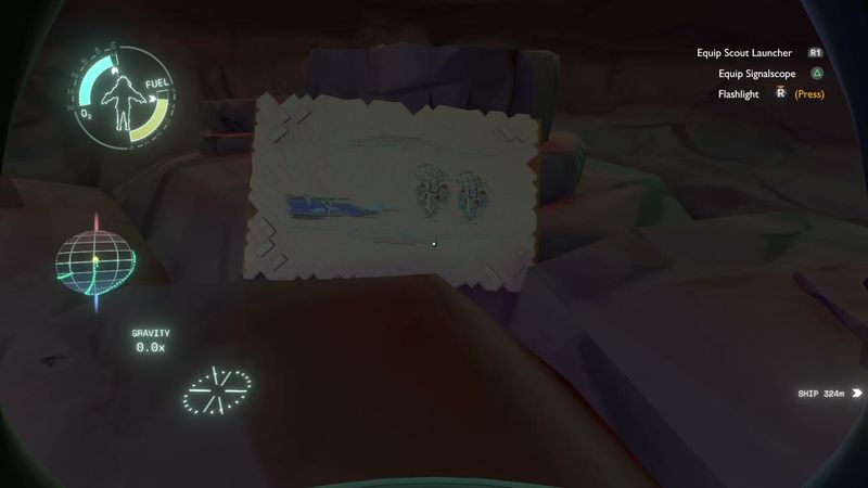 In-game plate for Timber Hearth: First Encounter Mural conversation (reservoir beneath the bridge to the Nomai Mines, at the bottom of Geyser Mountain)
