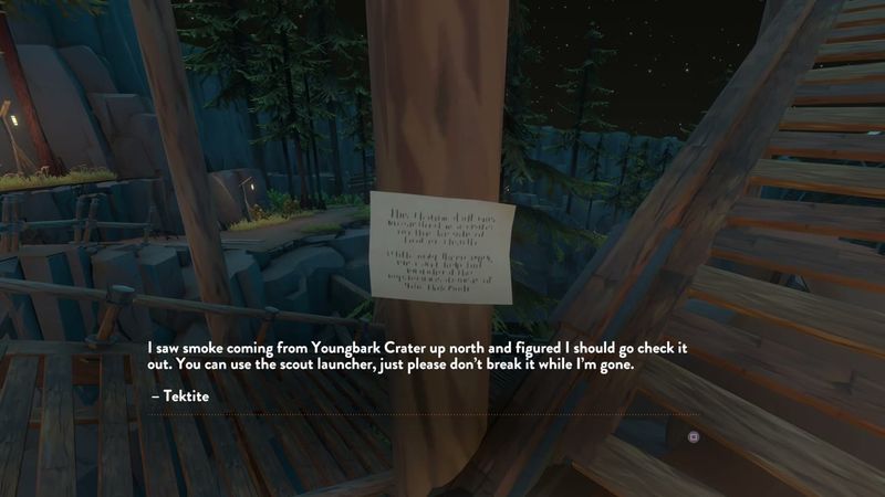 In-game plate for Timber Hearth: Tektite's Scout-Launcher note