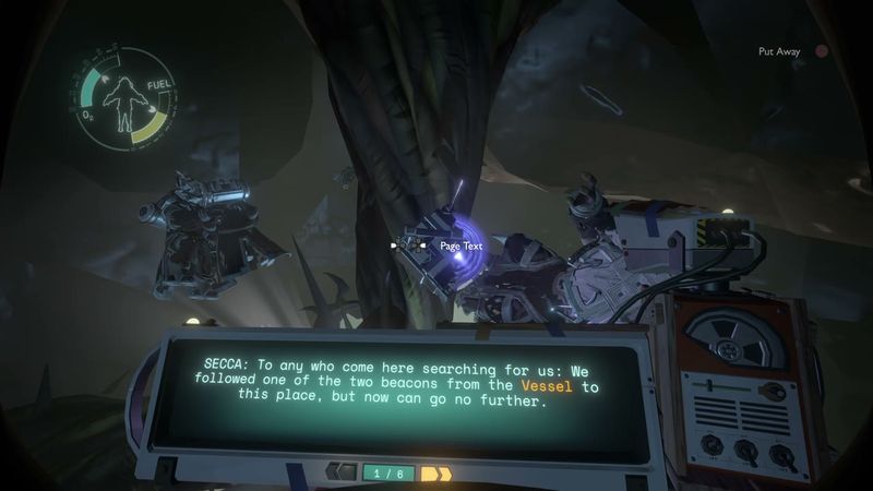 In-game plate for Dark Bramble Nomai Grave: Secca's final message