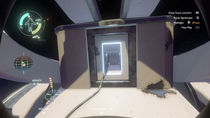 In-game plate for Timber Hearth: backer gravestones (3) behind building near launch tower