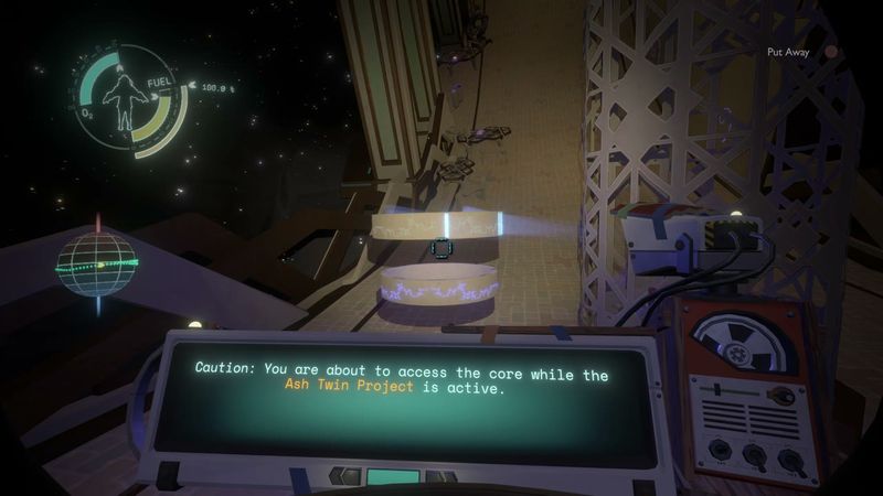 In-game plate for Ash Twin Project: Core warning/control text