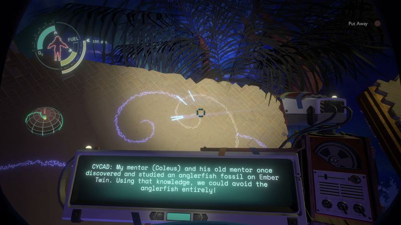 In-game plate for Ember Twin: Anglerfish Fossil research chamber texts