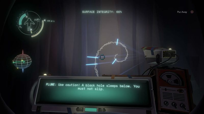 In-game plate for Brittle Hollow Old Settlement: Black-hole warning